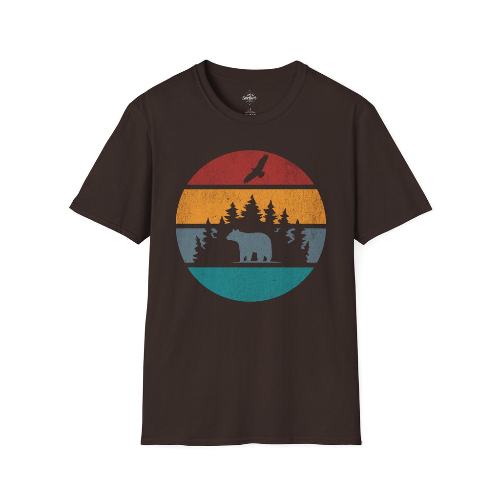 Printify T-Shirt Dark Chocolate / S Retro Sunset California Bear