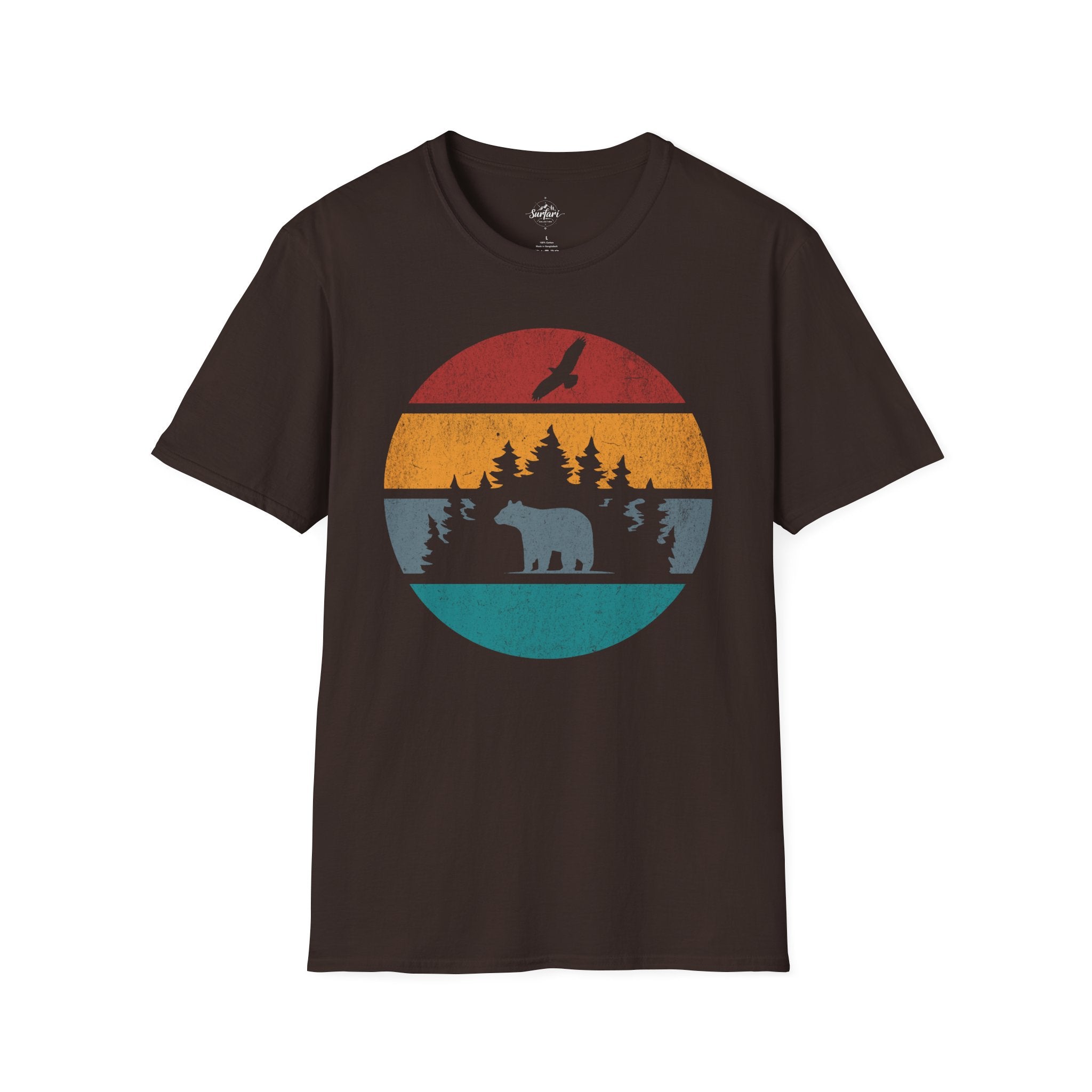 Printify T-Shirt Dark Chocolate / S Retro Sunset California Bear