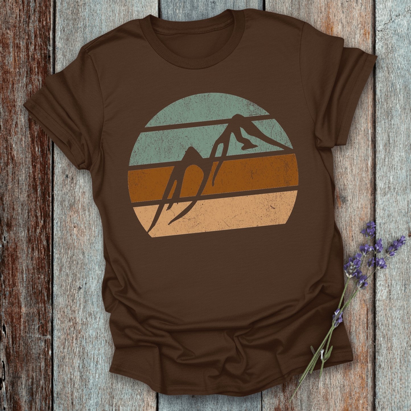 Printify T-Shirt Dark Chocolate / S Retro Sunset Mountains