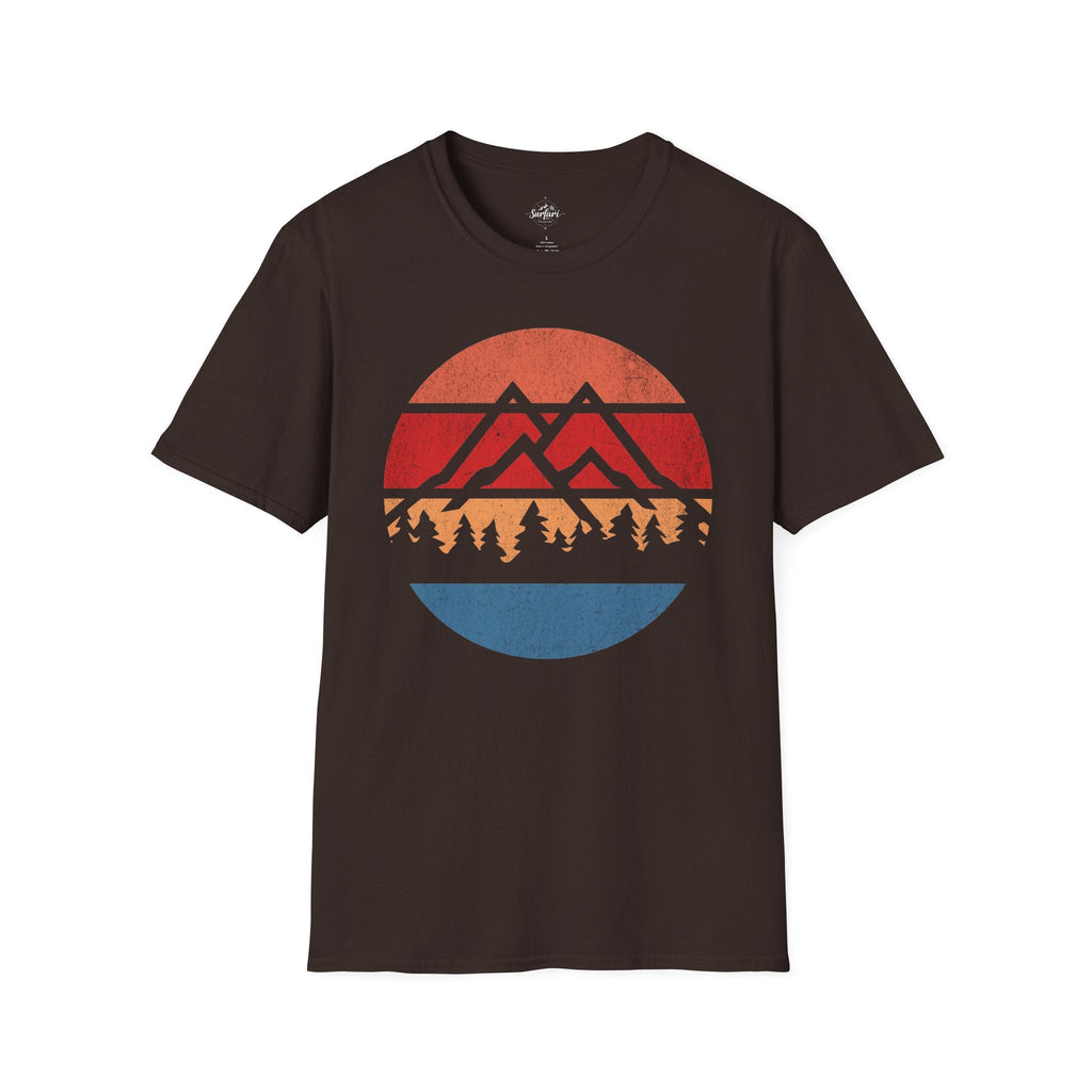 Printify T-Shirt Dark Chocolate / S Retro Sunset Mountains and Trees