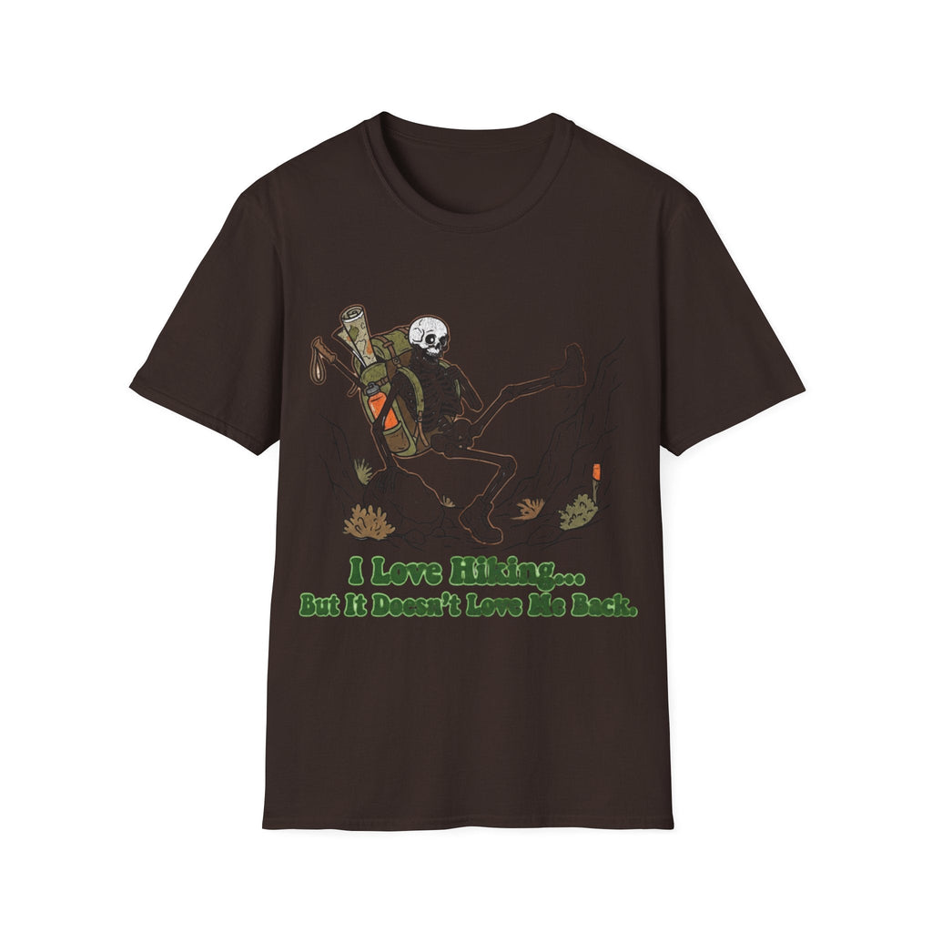 Printify T-Shirt Dark Chocolate / S Skeleton loves hiking