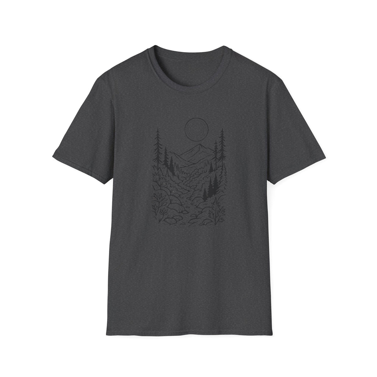 Printify T-Shirt Dark Heather / XS Moonlit Mountain Landscape T-Shirt