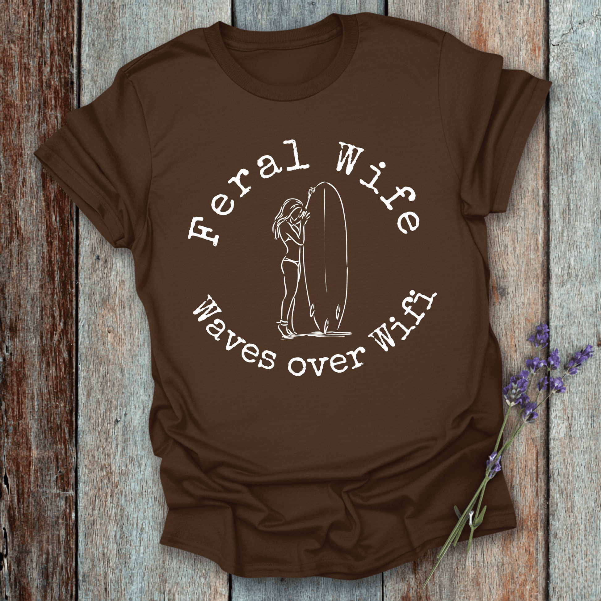 Printify T-Shirt Feral Wife, Waves over Wifi Design