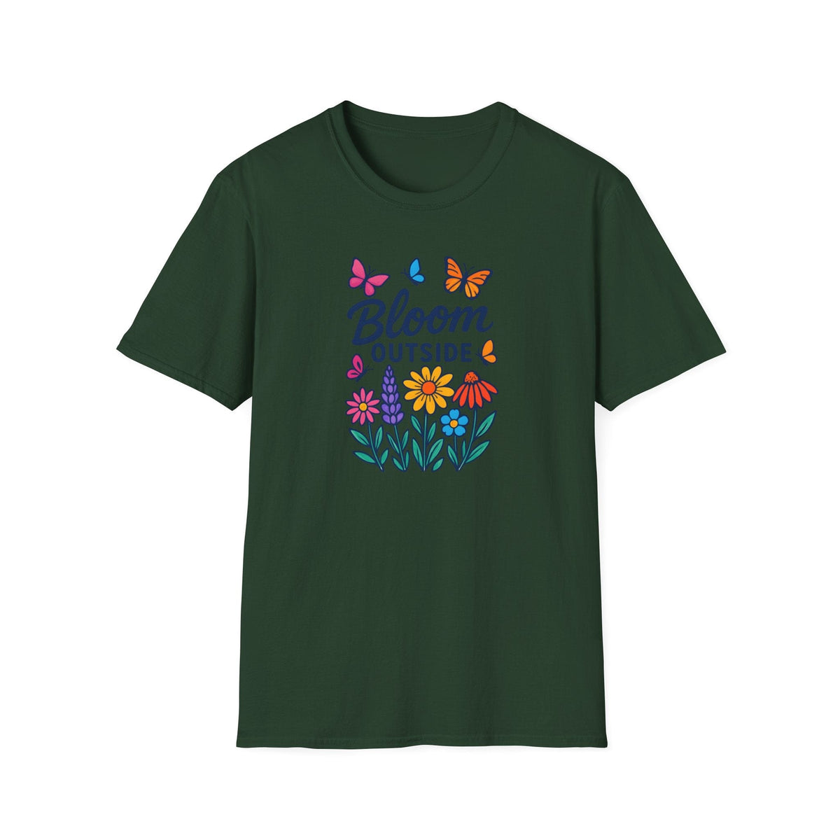 Printify T-Shirt Forest Green / S Bloom Outside Flowers T-Shirt
