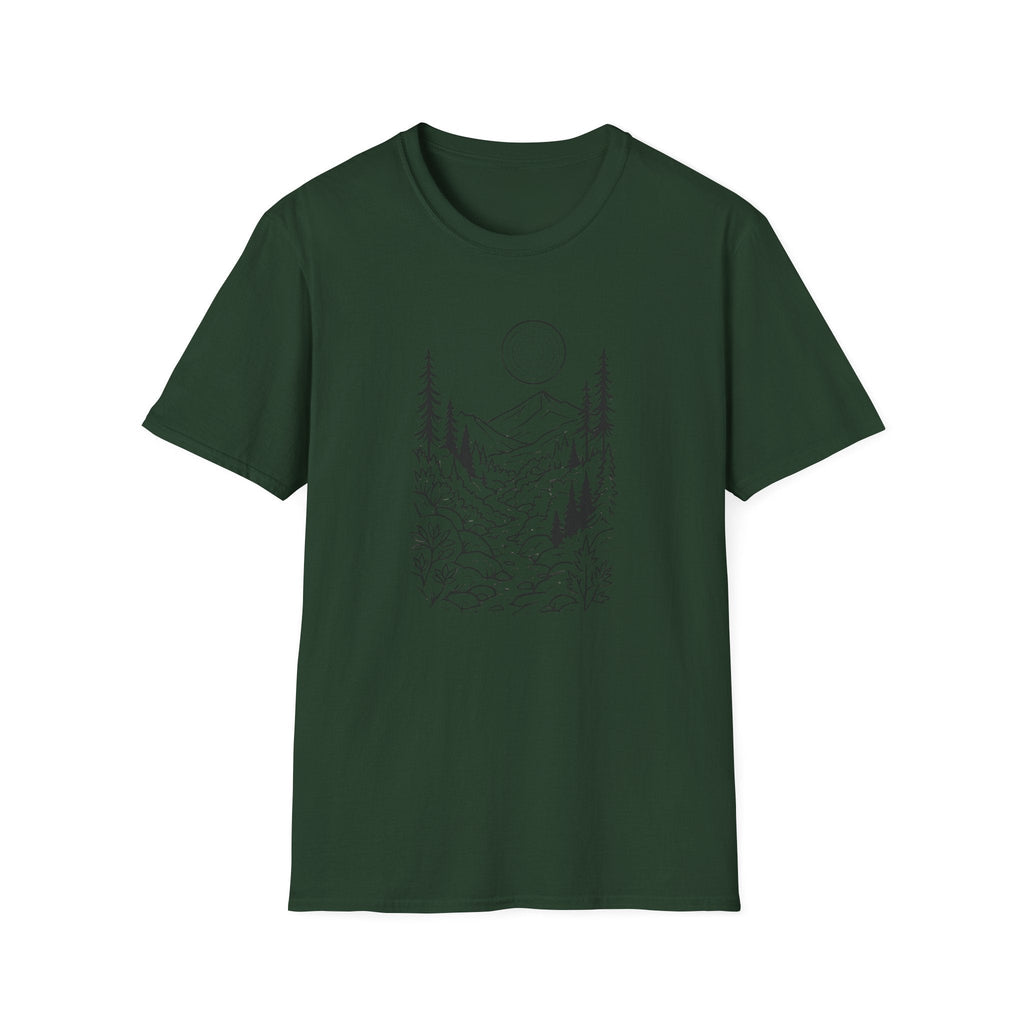 Printify T-Shirt Forest Green / S Moonlit Mountain Landscape T-Shirt