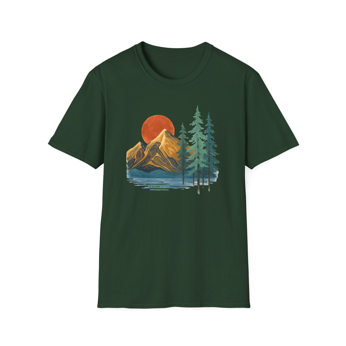 Printify T-Shirt Forest Green / S Sunset Mountain Scene T-Shirt