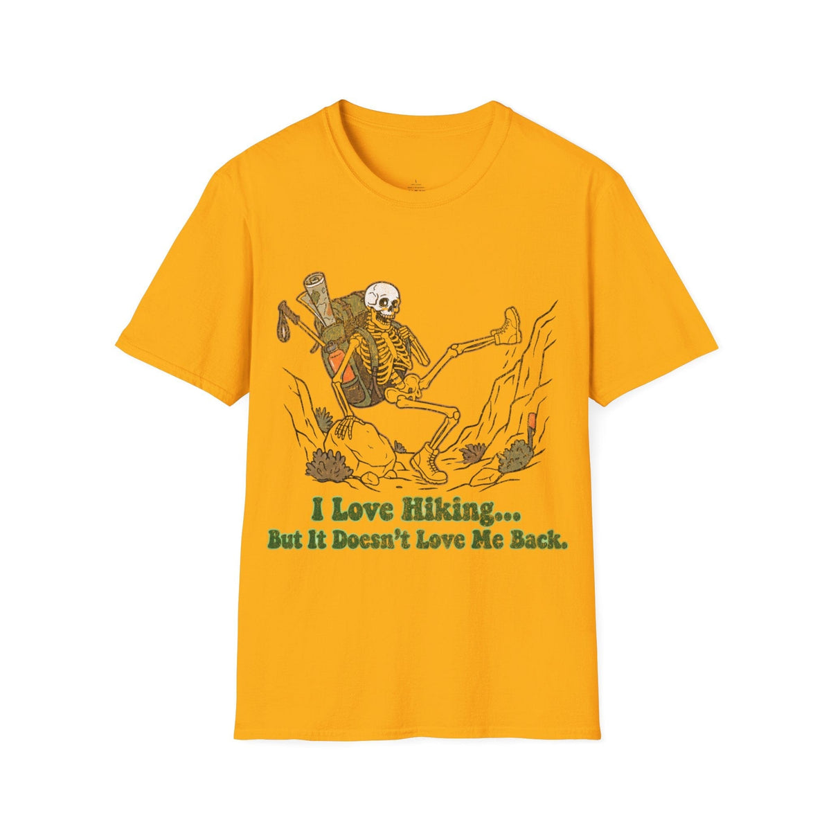 Printify T-Shirt Gold / S Skeleton loves hiking