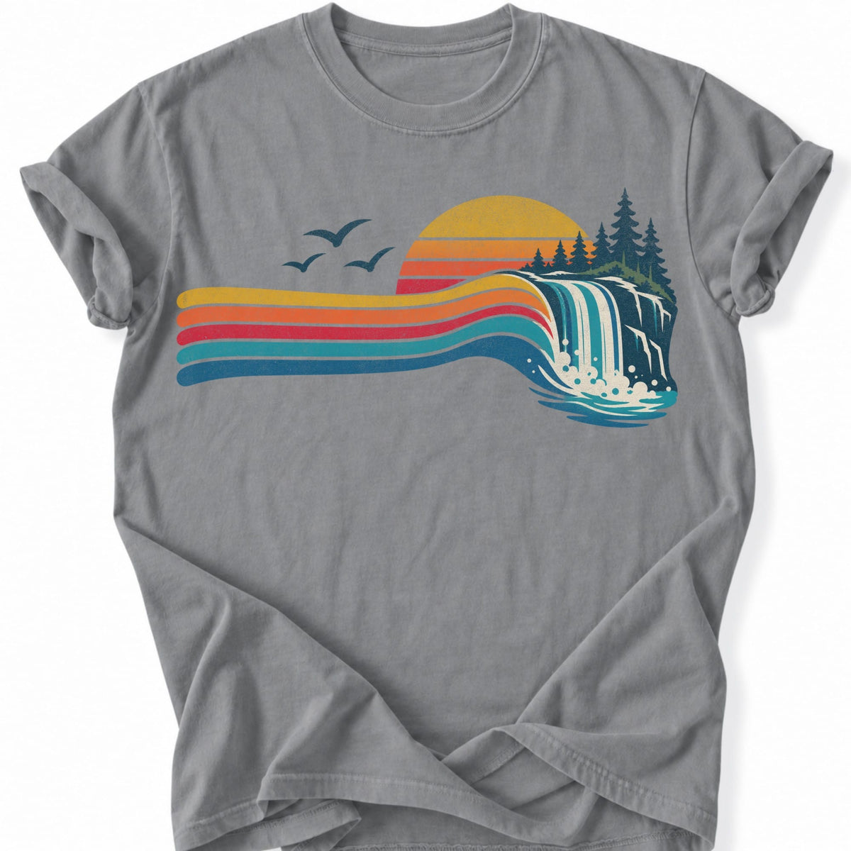 Printify T-Shirt Grey / S Waterfall Flow T-Shirt T-Shirt