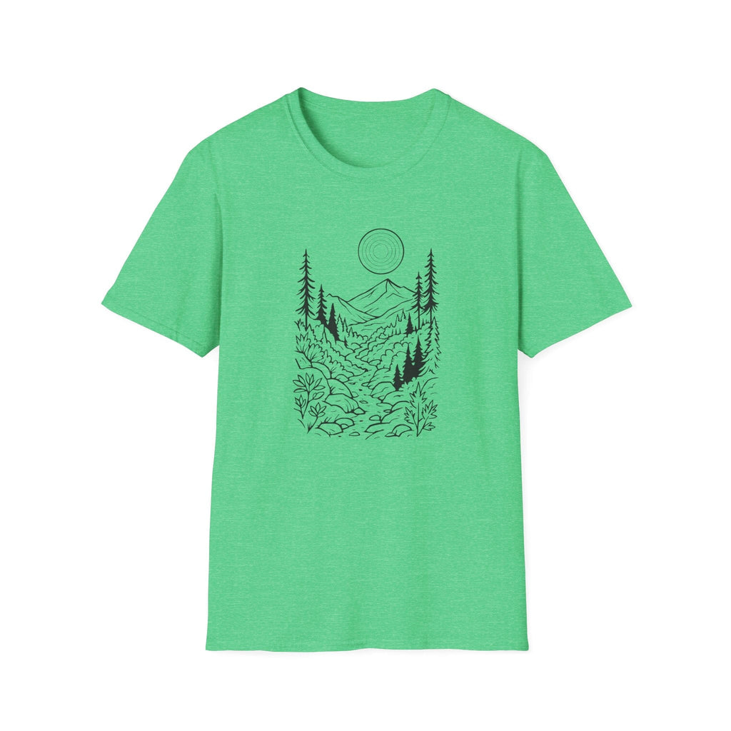 Printify T-Shirt Heather Irish Green / S Moonlit Mountain Landscape T-Shirt