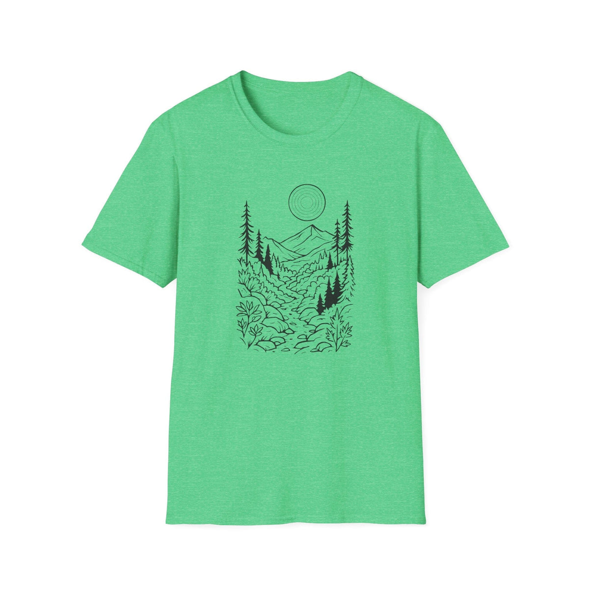 Printify T-Shirt Heather Irish Green / S Moonlit Mountain Landscape T-Shirt