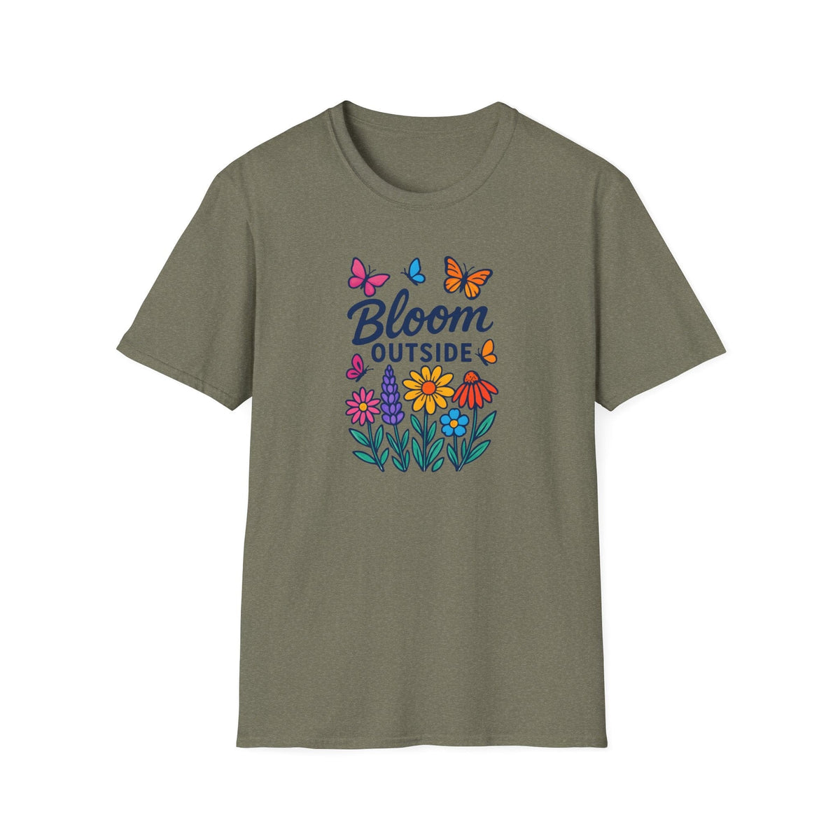 Printify T-Shirt Heather Military Green / S Bloom Outside Flowers T-Shirt