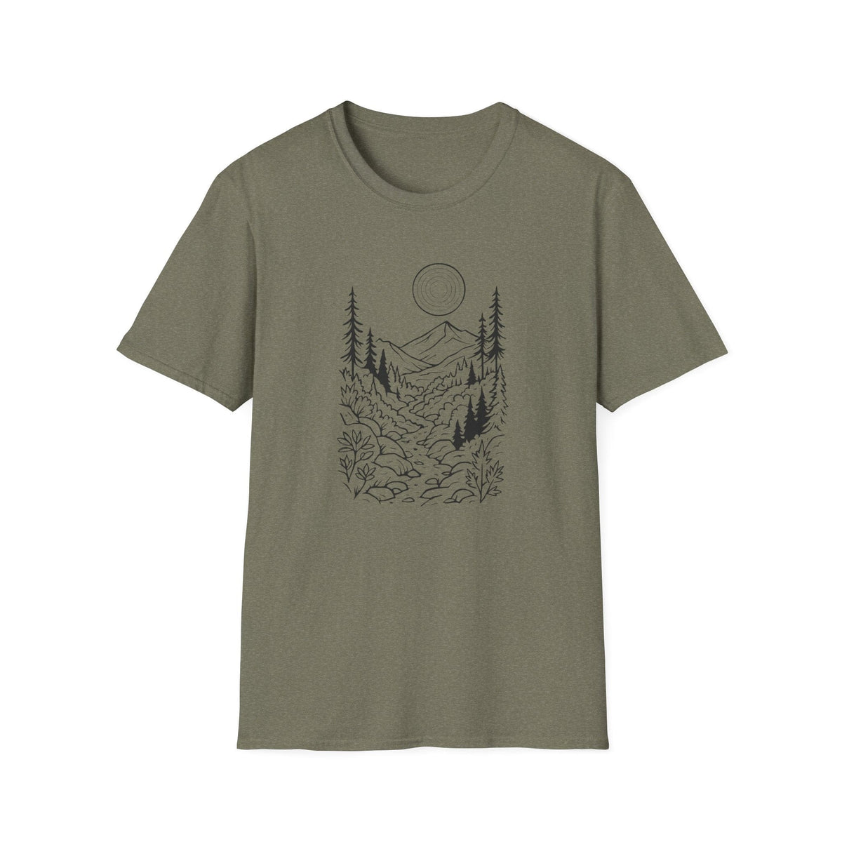 Printify T-Shirt Heather Military Green / S Moonlit Mountain Landscape T-Shirt