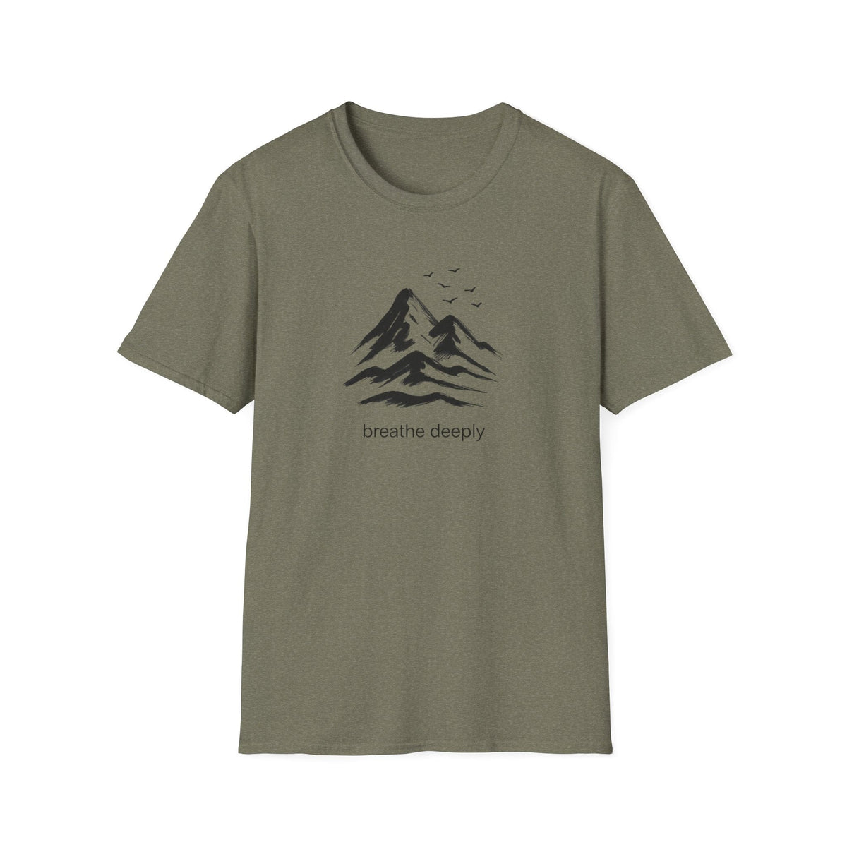 Printify T-Shirt Heather Military Green / S Mountains and birds T-Shirt