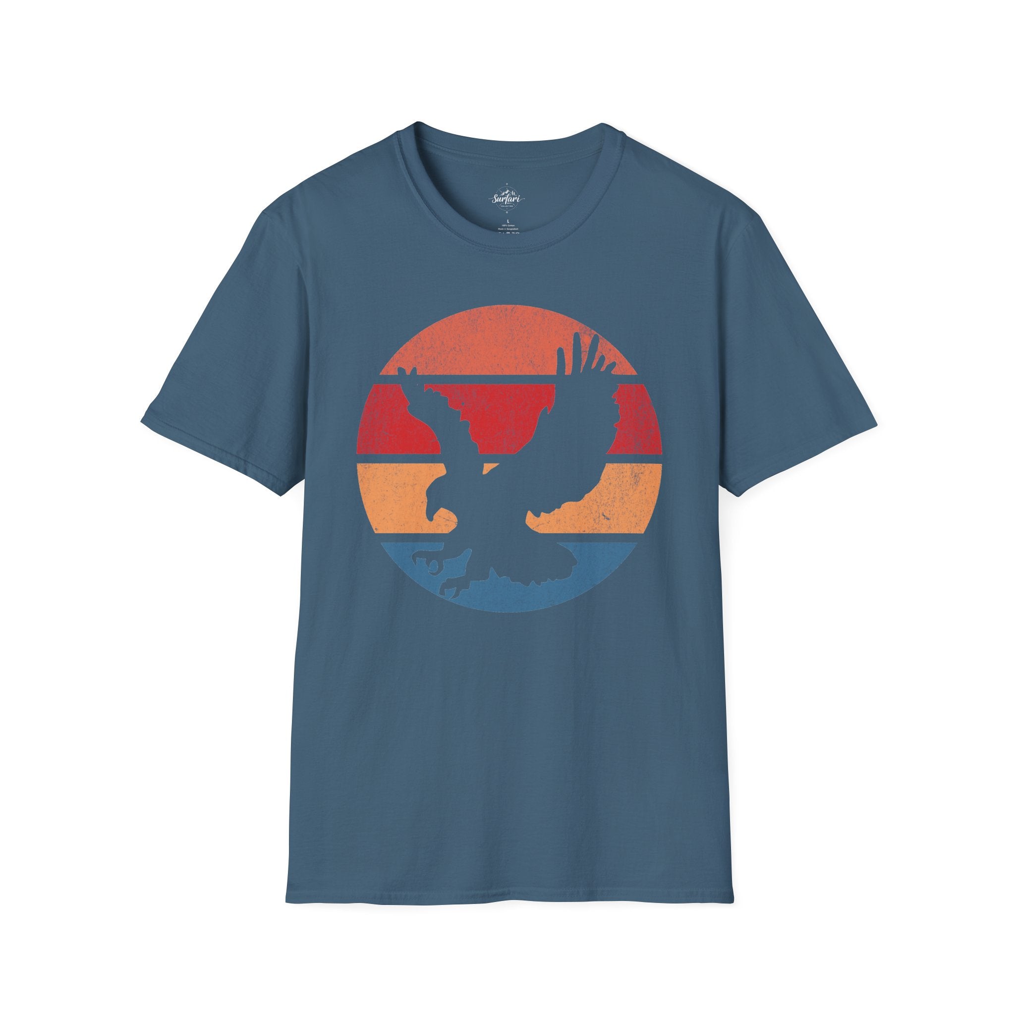 Printify T-Shirt Indigo Blue / S Retro Sunset Bald Eagle