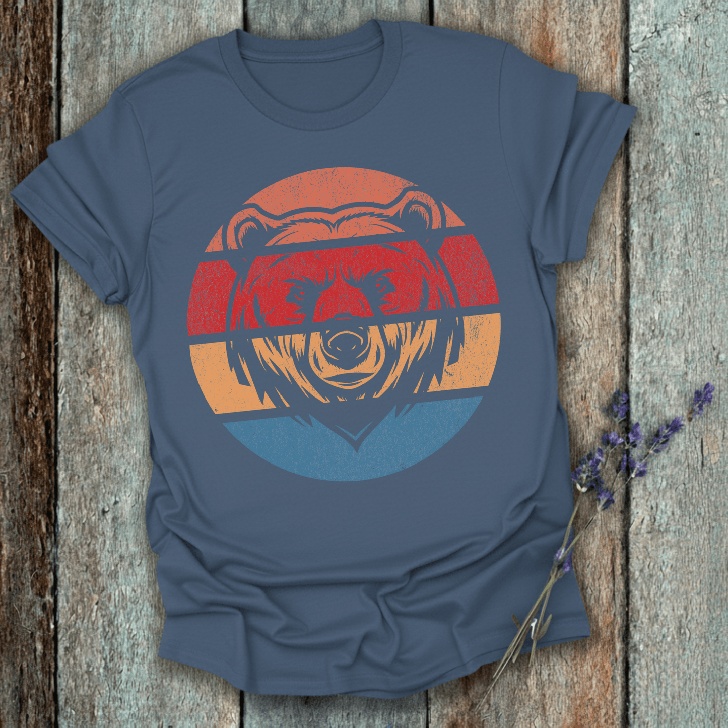 Printify T-Shirt Indigo Blue / S Retro Sunset Bear