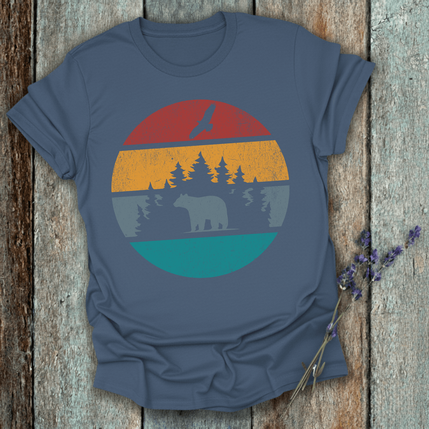 Printify T-Shirt Indigo Blue / S Retro Sunset California Bear