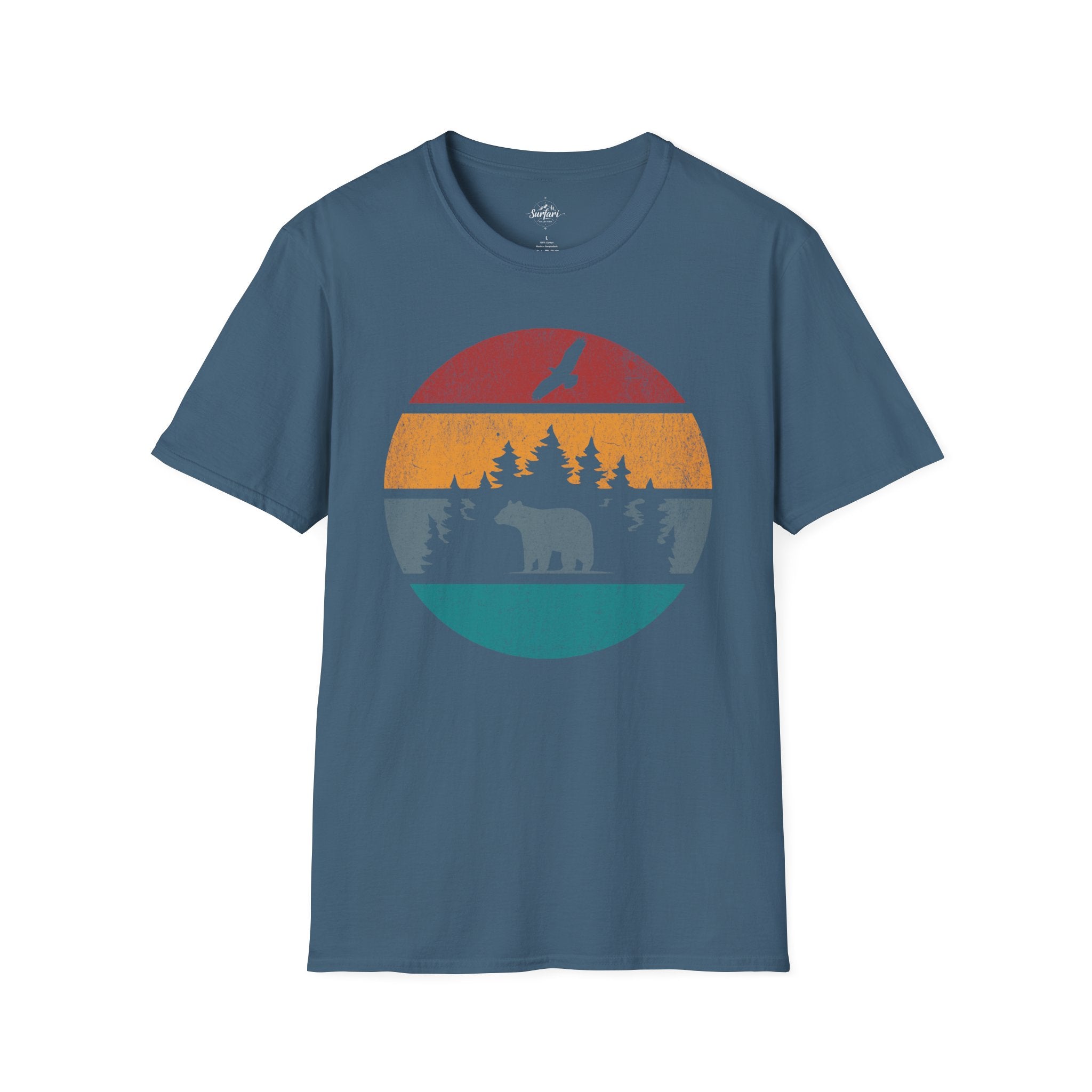 Printify T-Shirt Indigo Blue / S Retro Sunset California Bear
