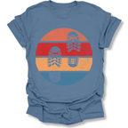 Printify T-Shirt Indigo Blue / S Retro Sunset Hiking Footprints