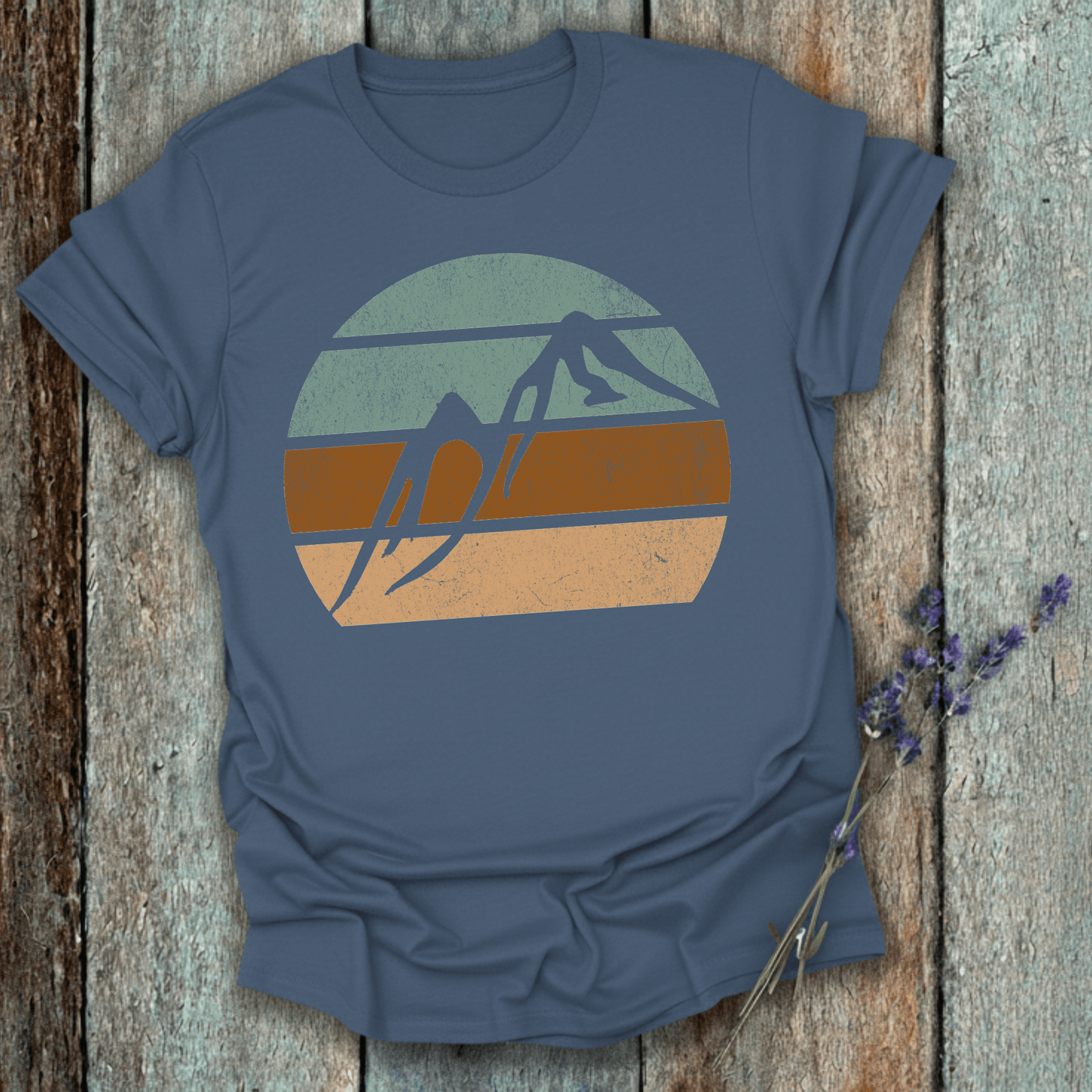 Printify T-Shirt Indigo Blue / S Retro Sunset Mountains