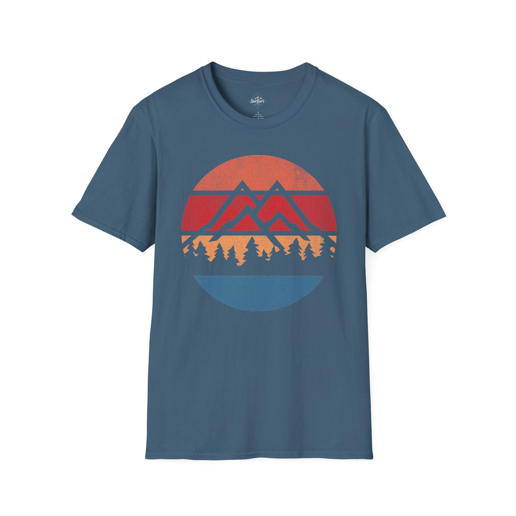 Printify T-Shirt Indigo Blue / S Retro Sunset Mountains and Trees