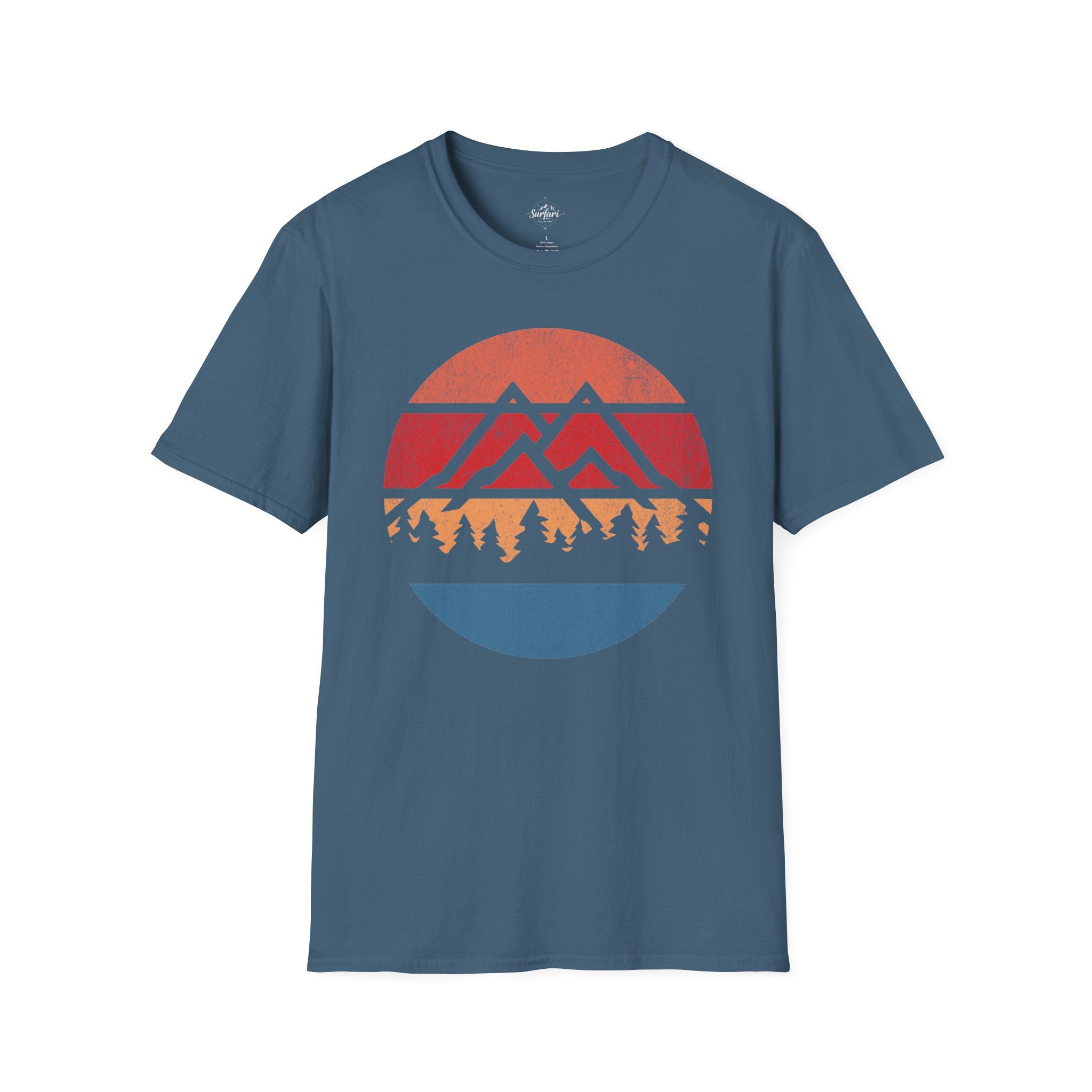 Printify T-Shirt Indigo Blue / S Retro Sunset Mountains and Trees