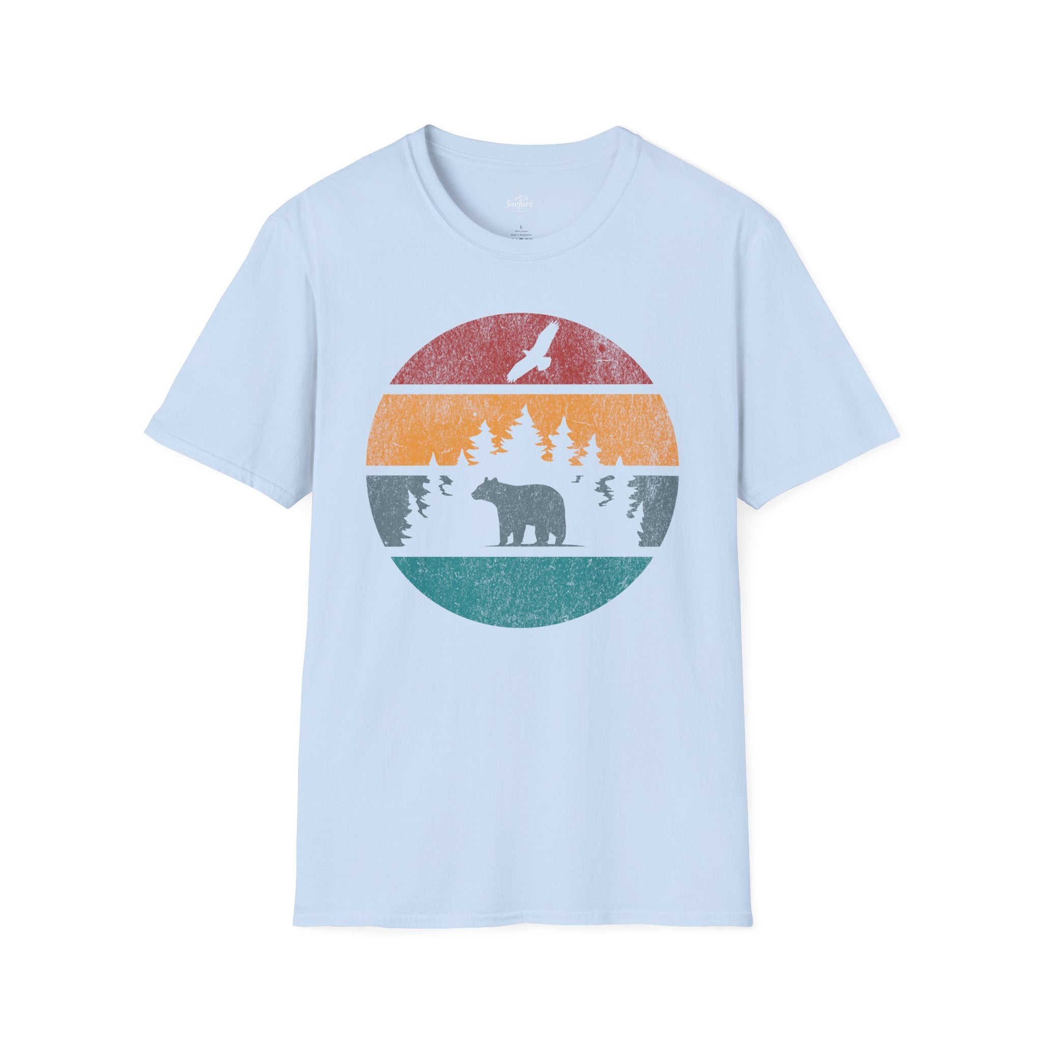 Printify T-Shirt Light Blue / S Retro Sunset California Bear