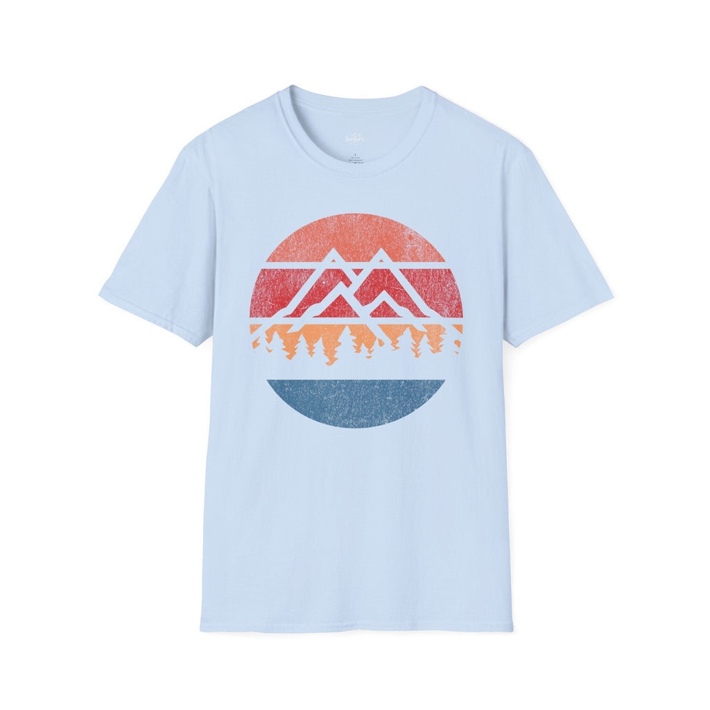 Printify T-Shirt Light Blue / S Retro Sunset Mountains and Trees