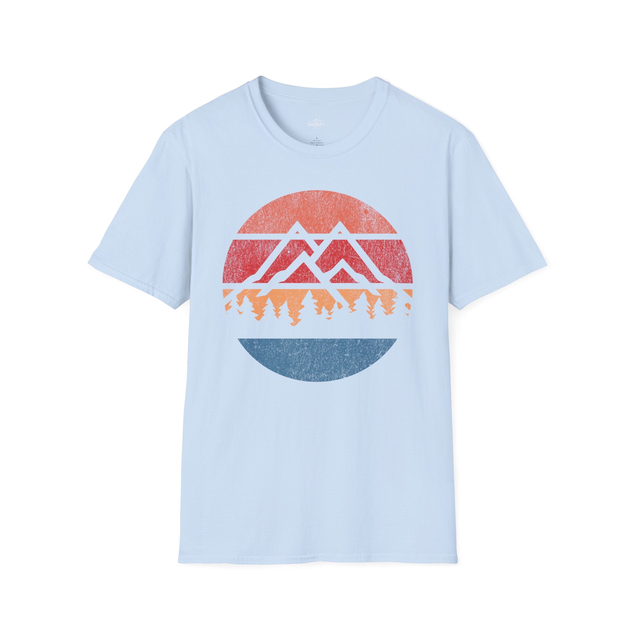 Printify T-Shirt Light Blue / S Retro Sunset Mountains and Trees