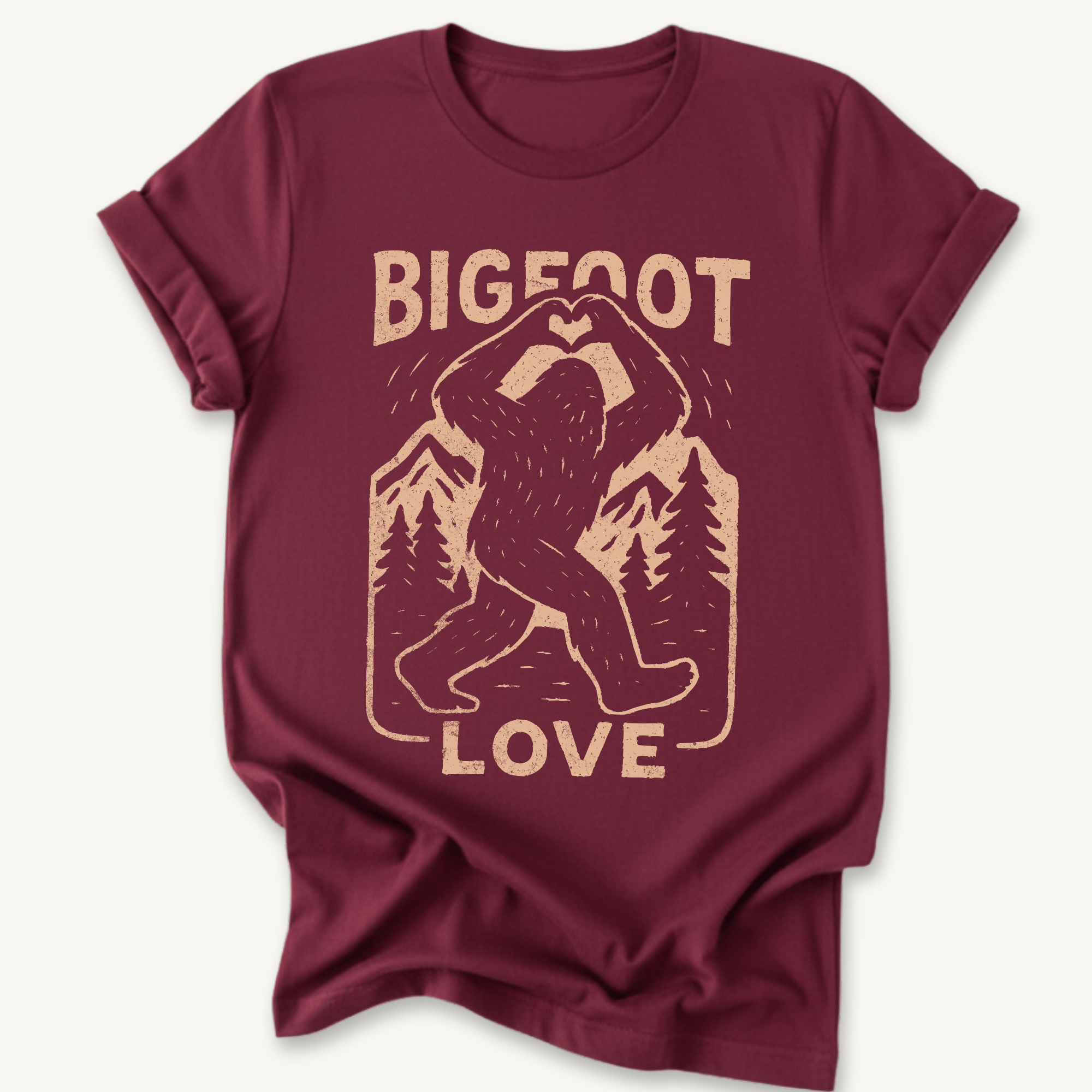 Printify T-Shirt Maroon / S Big Foot Love Hiking