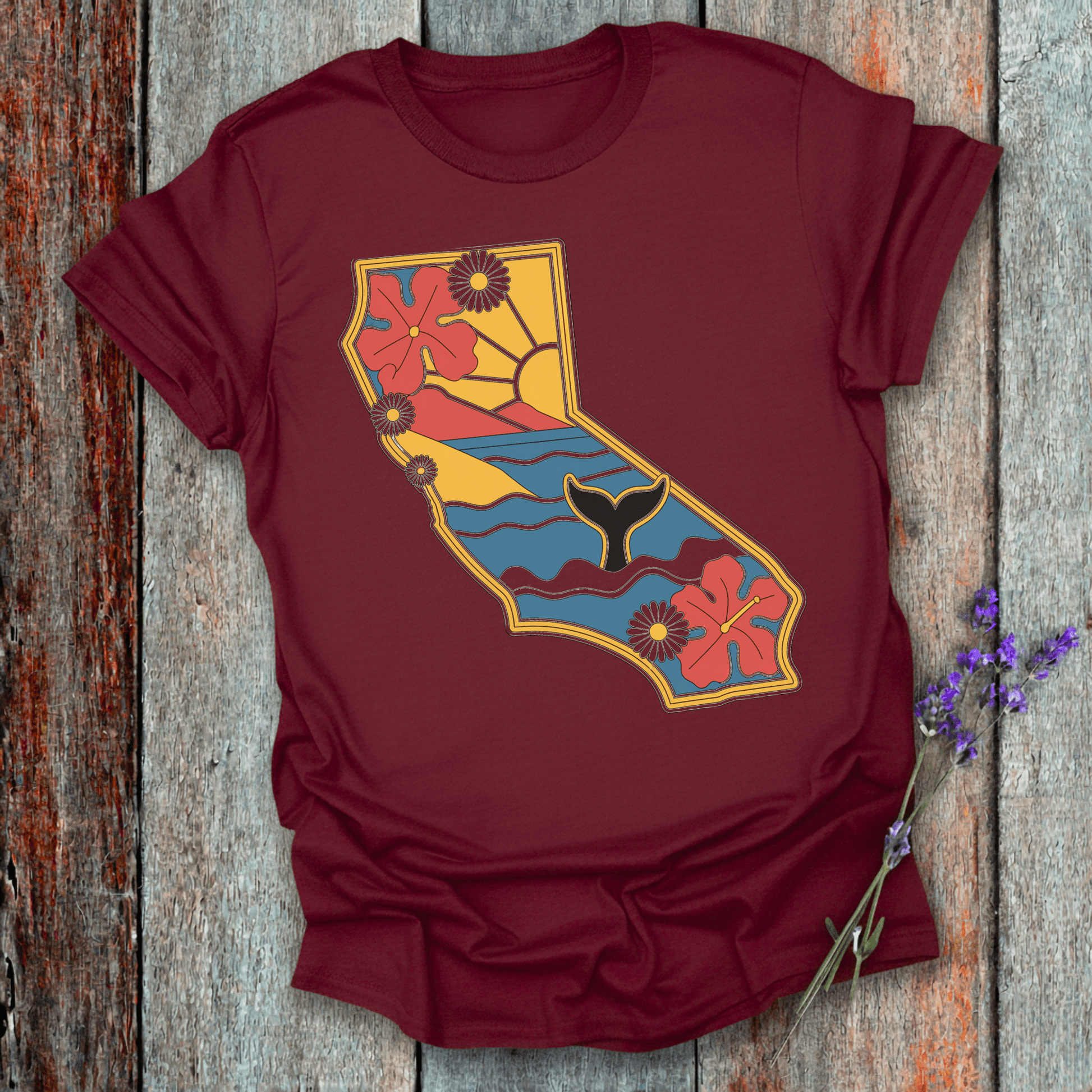 Printify T-Shirt Maroon / S California Floral Whales