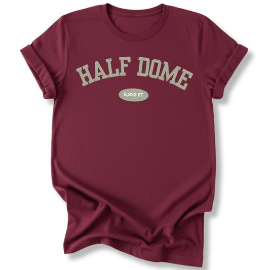 Printify T-Shirt Maroon / S Half Dome 8,839 FT Varsity