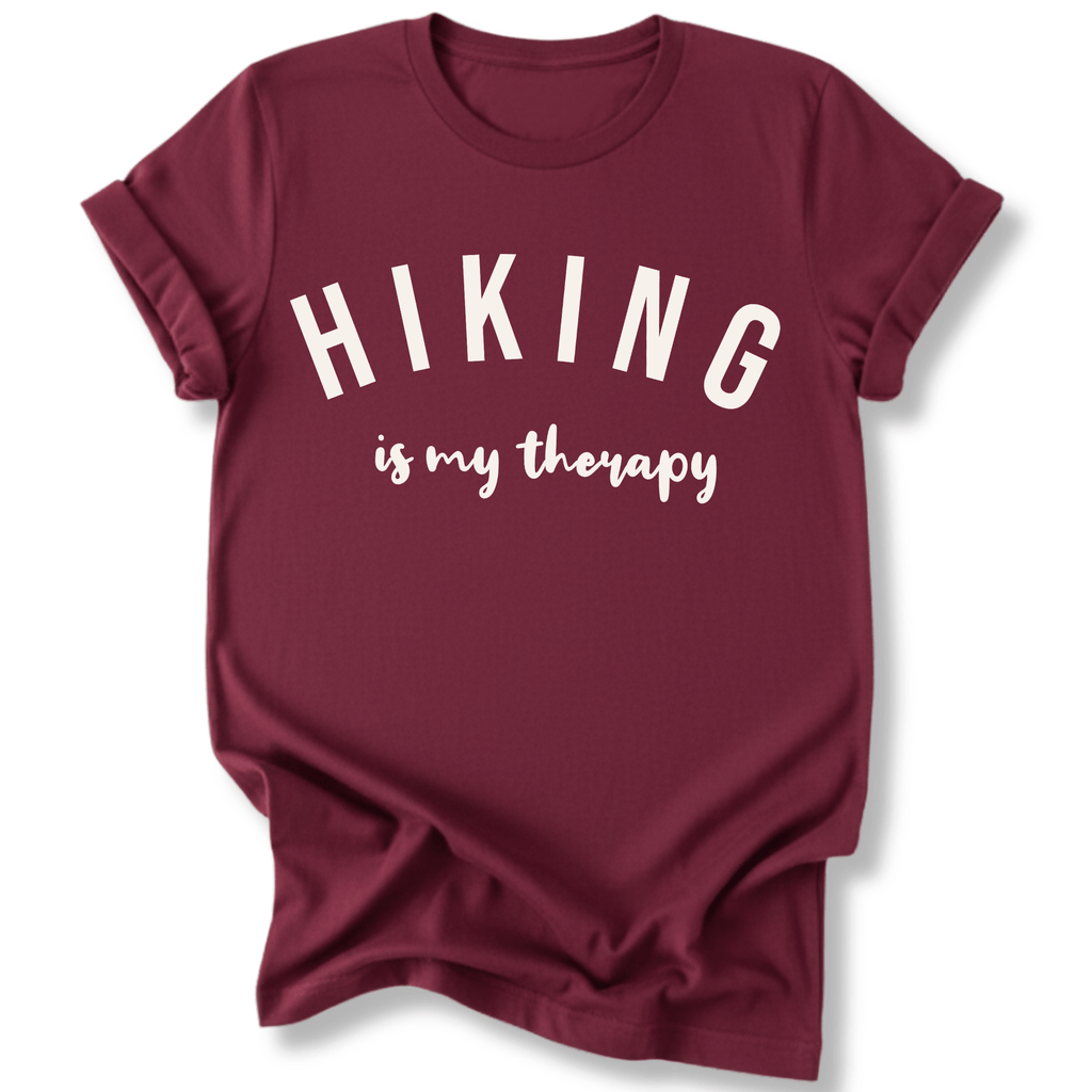 Printify T-Shirt Maroon / S Hiking is my therapy