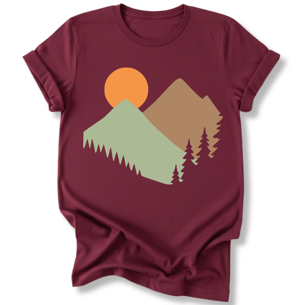 Printify T-Shirt Maroon / S Mountain sunrise