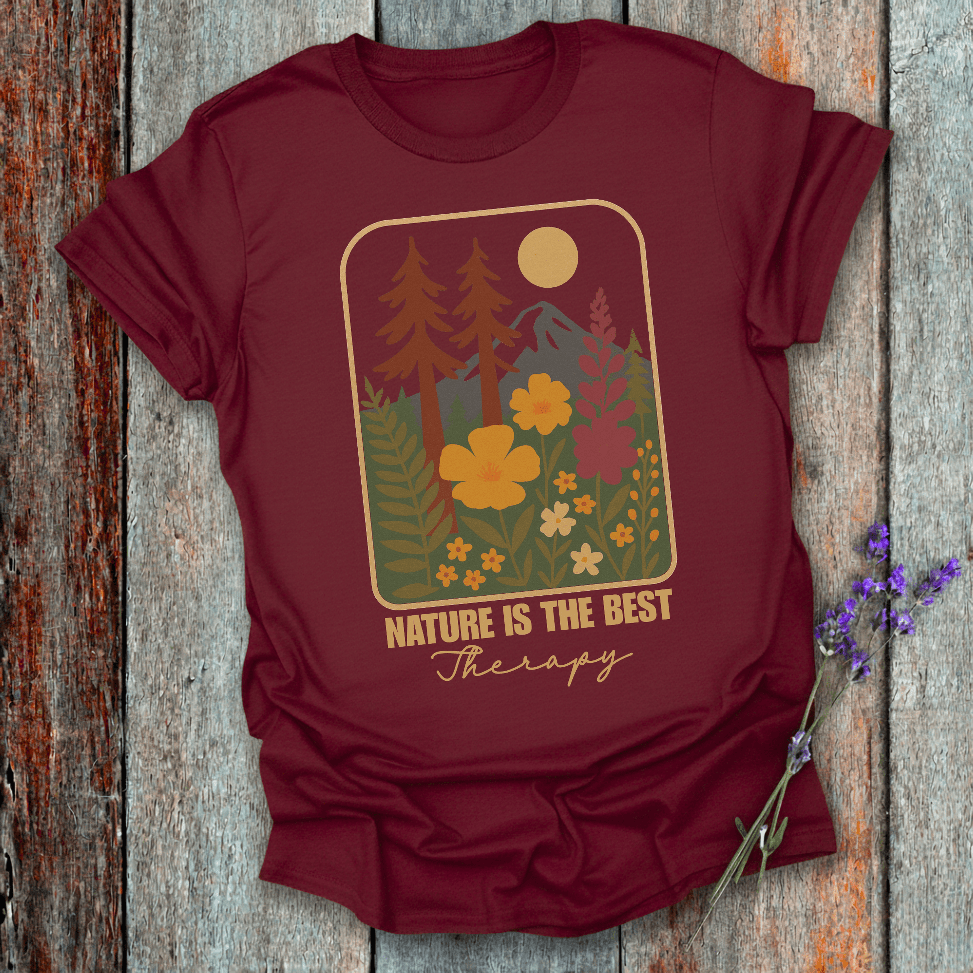 Printify T-Shirt Maroon / S Nature is my therapy