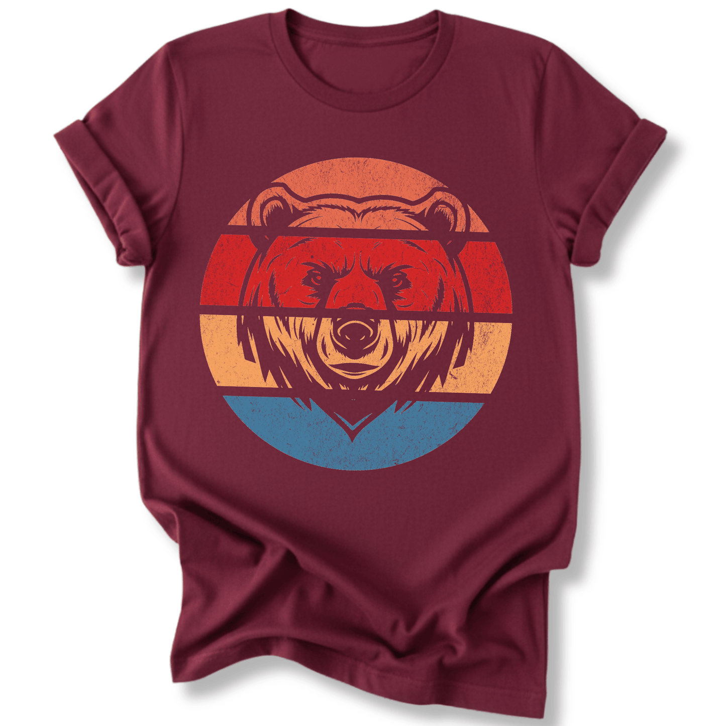 Printify T-Shirt Maroon / S Retro Sunset Bear