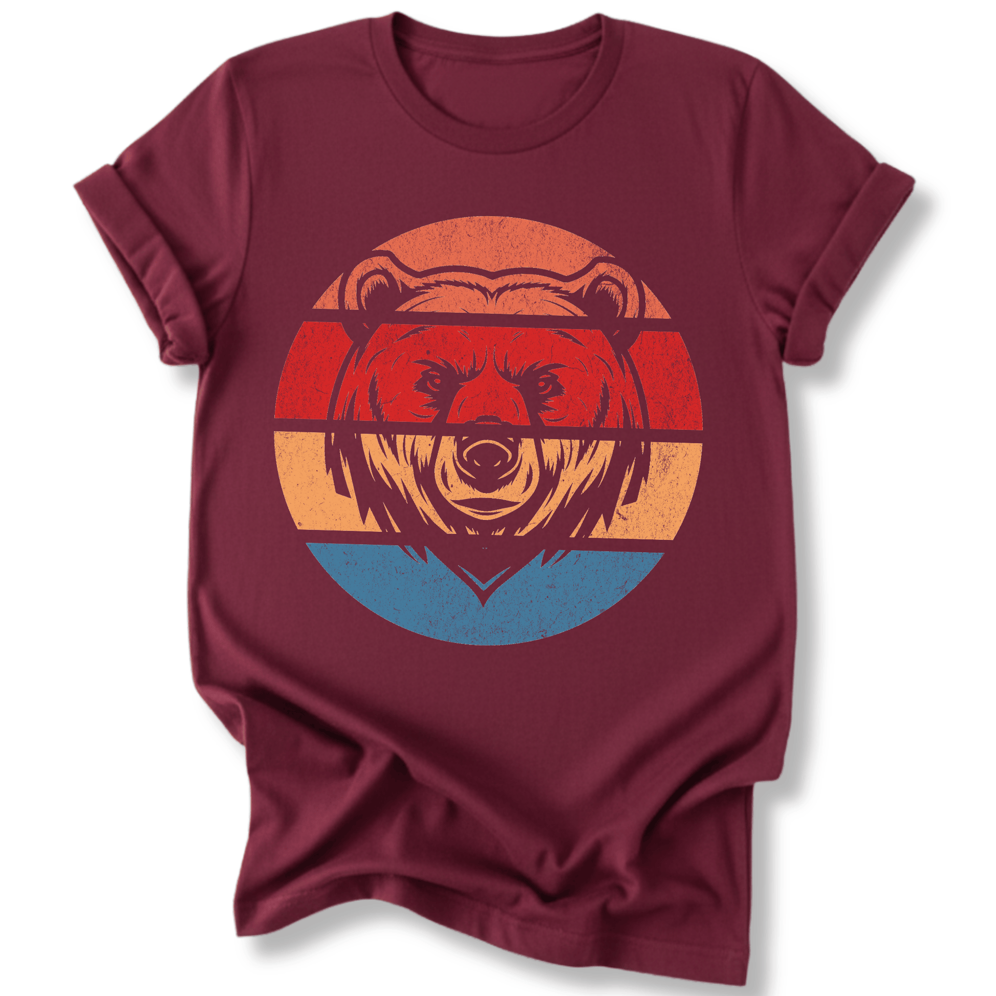 Printify T-Shirt Maroon / S Retro Sunset Bear