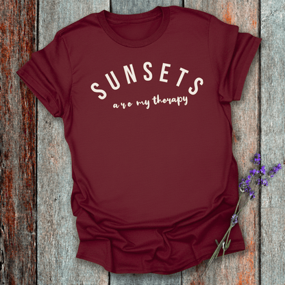 Printify T-Shirt Maroon / S Sunsets are my Therapy
