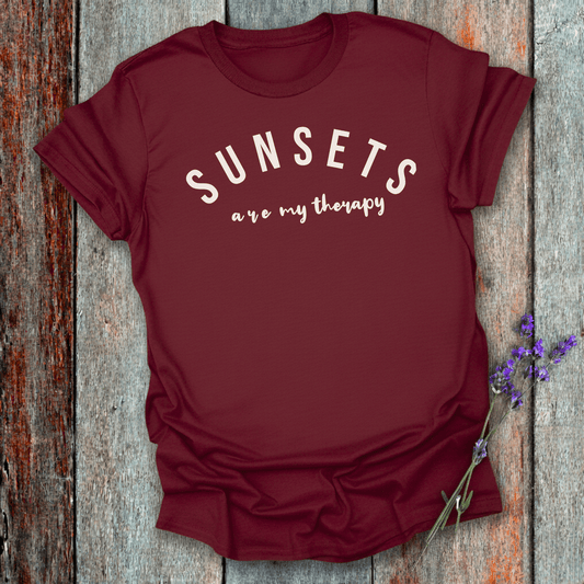 Printify T-Shirt Maroon / S Sunsets are my Therapy