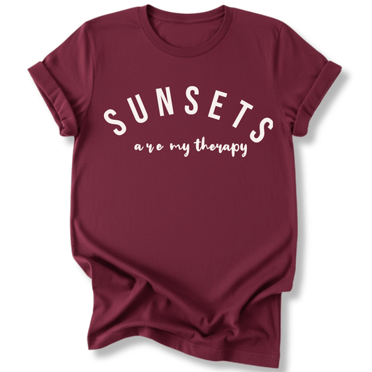 Printify T-Shirt Maroon / S Sunsets are my Therapy