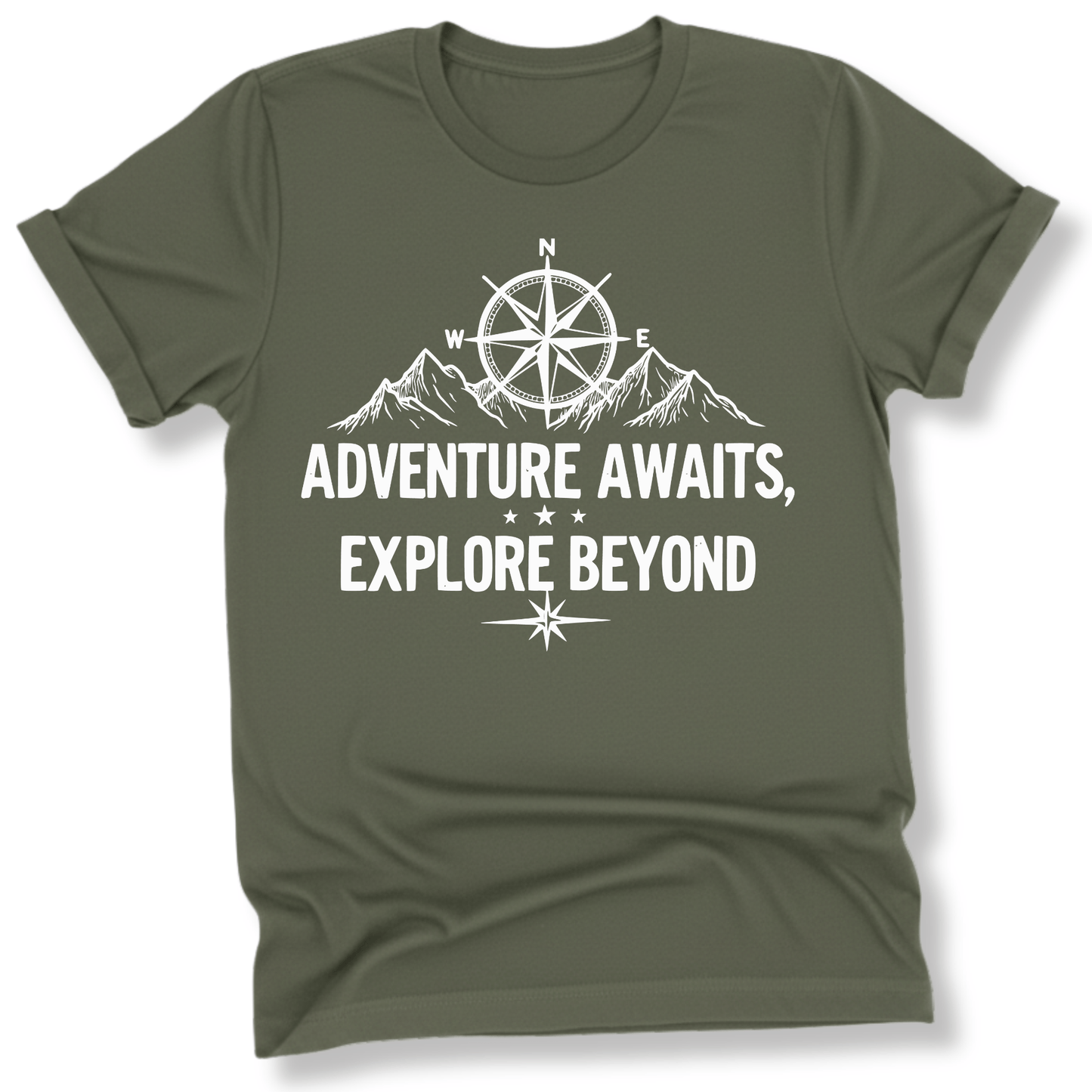 Printify T-Shirt Military Green / S Adventure Awaits Explore Beyond
