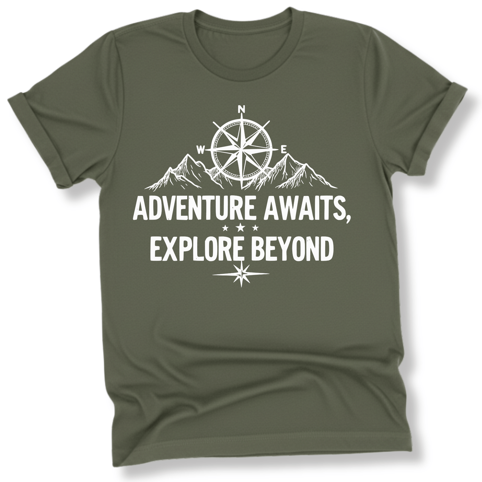 Printify T-Shirt Military Green / S Adventure Awaits Explore Beyond