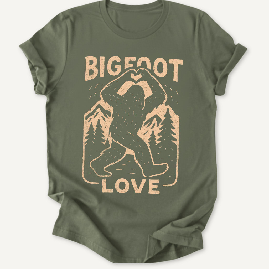 Printify T-Shirt Military Green / S Big Foot Love Hiking