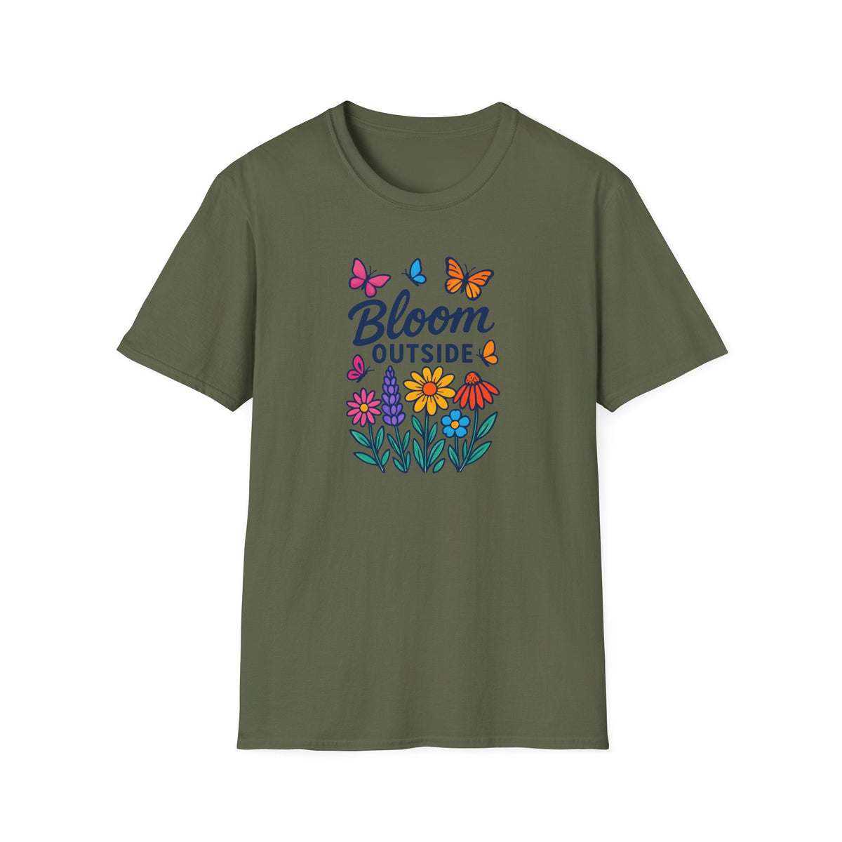 Printify T-Shirt Military Green / S Bloom Outside Flowers T-Shirt