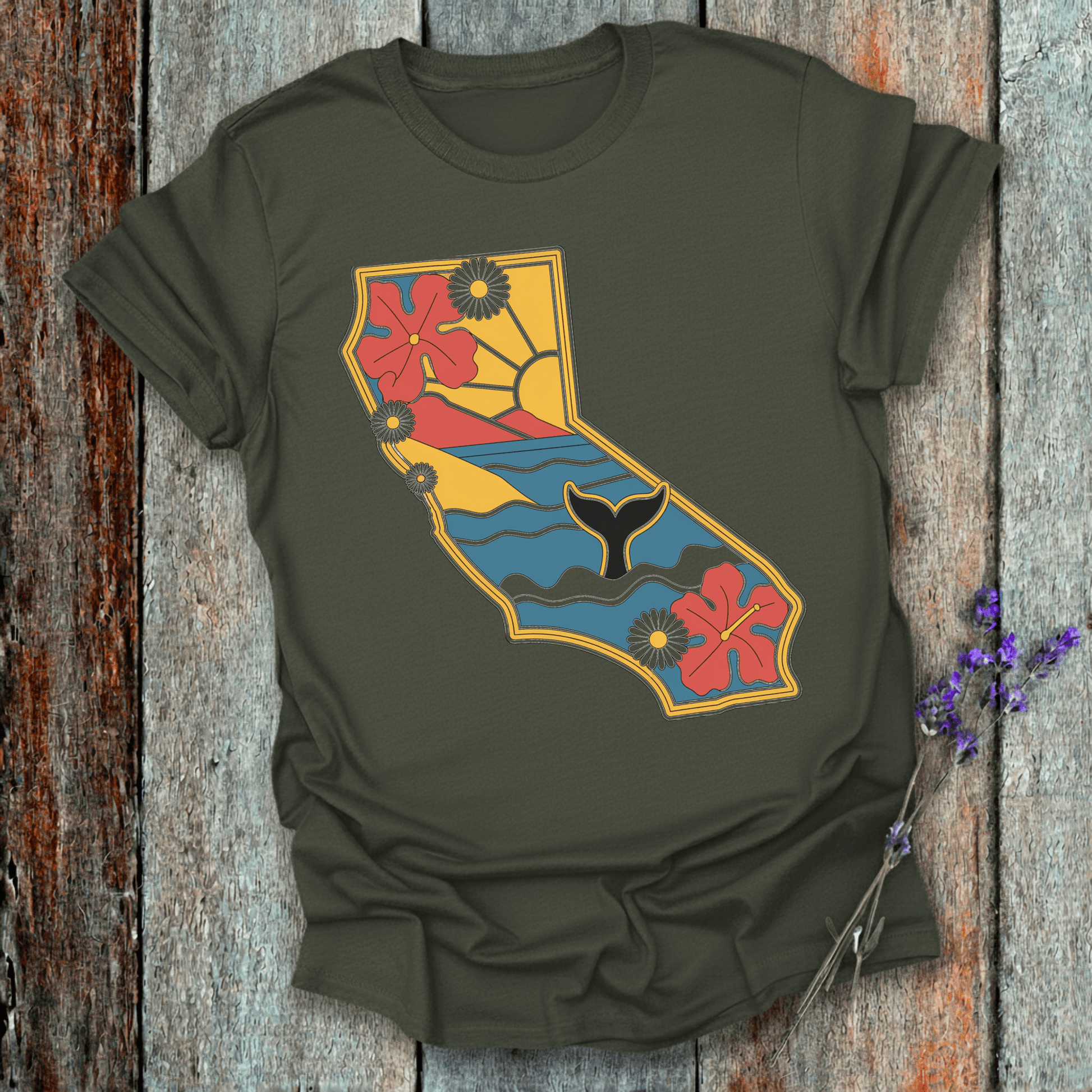 Printify T-Shirt Military Green / S California Floral Whales