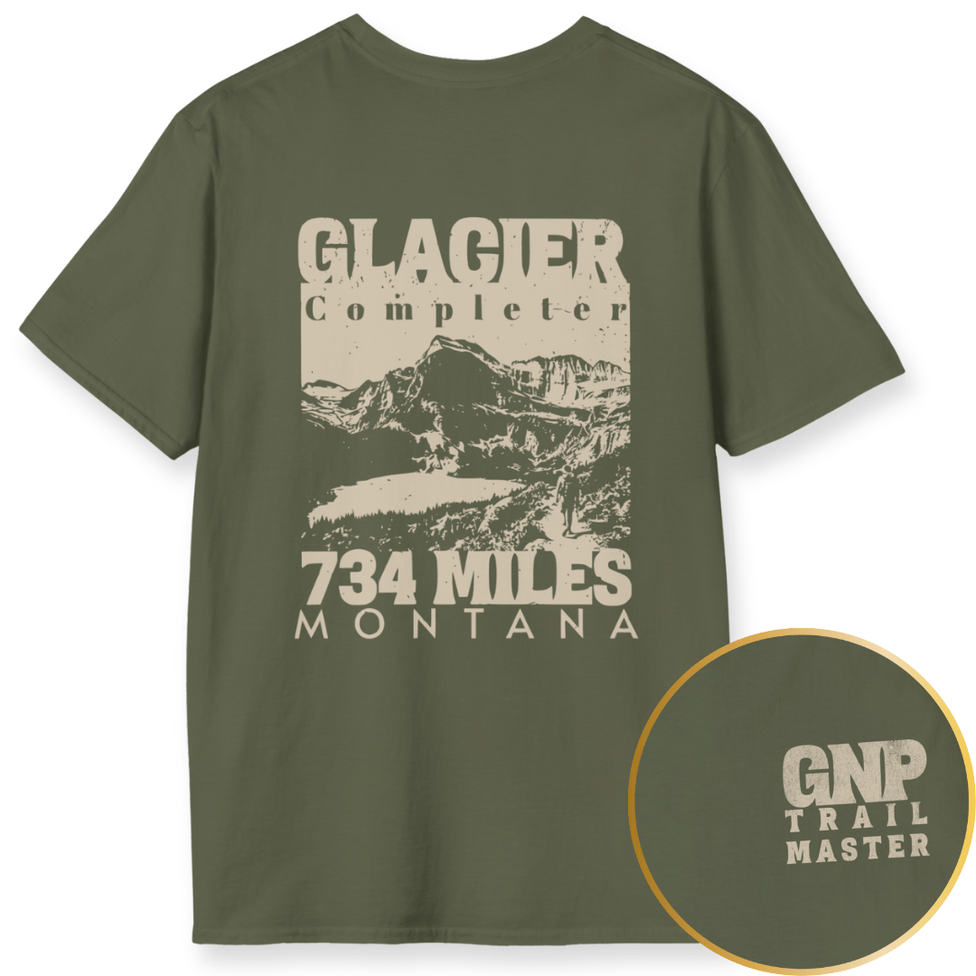 Printify T-Shirt Military Green / S Glacier National Park Trail Completer