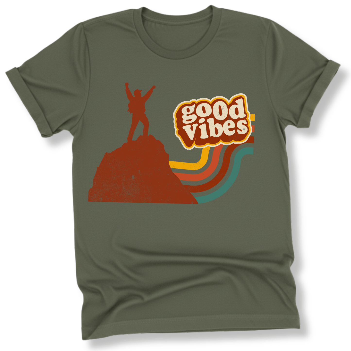 Printify T-Shirt Military Green / S Good Vibes Hiker
