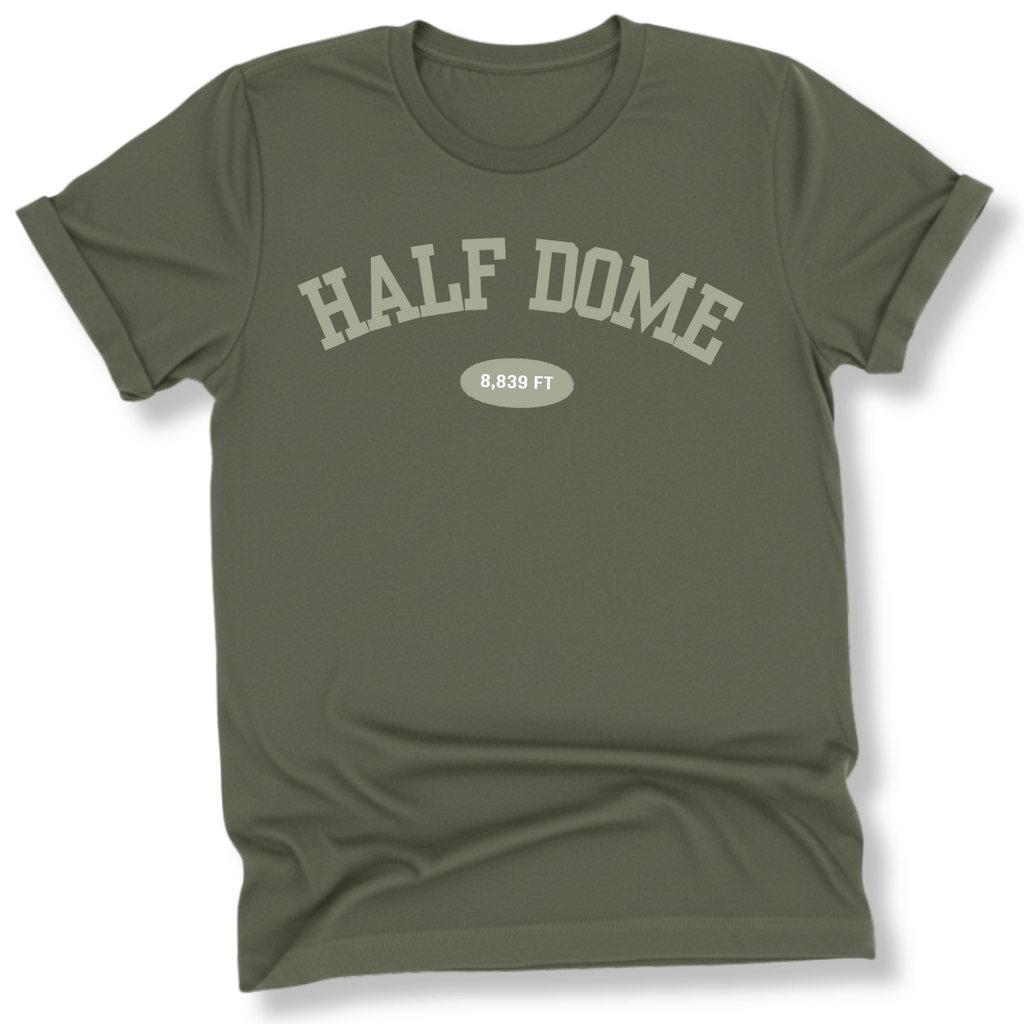 Printify T-Shirt Military Green / S Half Dome 8,839 FT Varsity