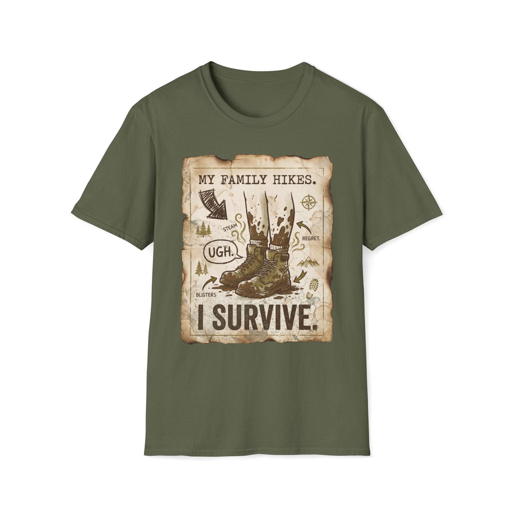 Printify T-Shirt Military Green / S Hikes i Survive