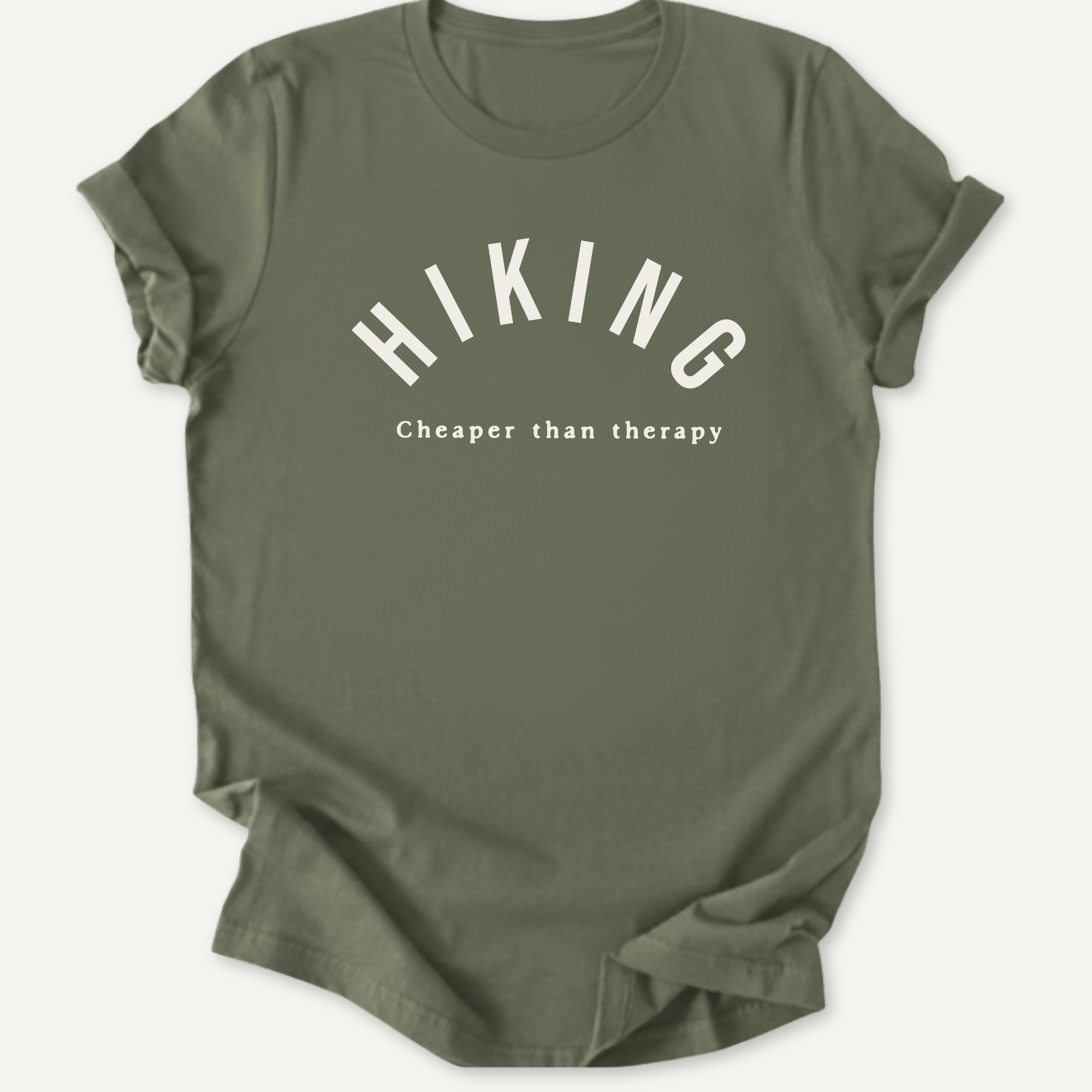 Printify T-Shirt Military Green / S Hiking  Cheaper Than Therapy