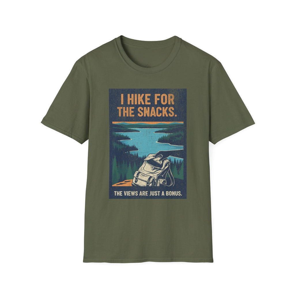Printify T-Shirt Military Green / S Hiking for Snacks